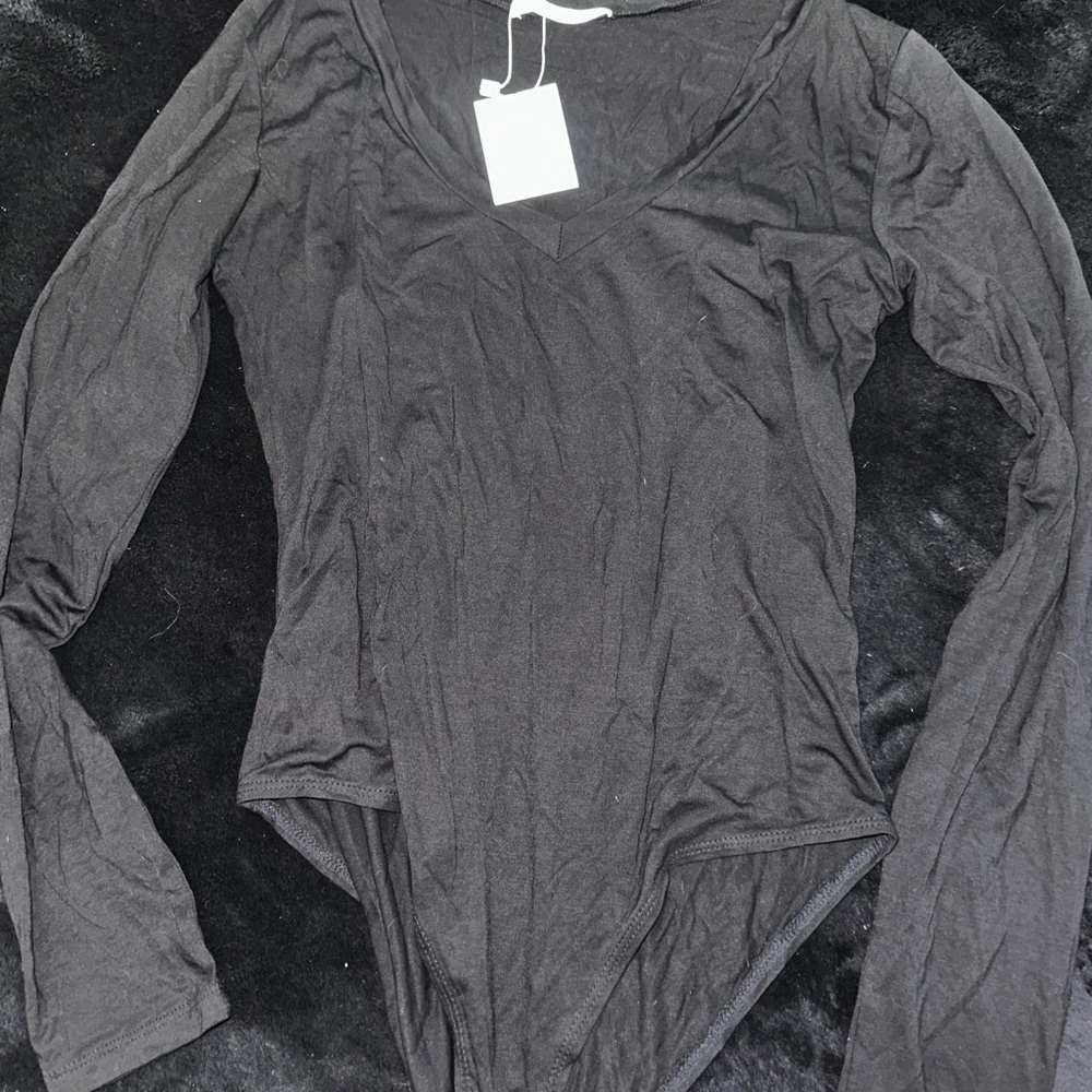 Mango Black Long Sleeve V-Neck Bodysuit